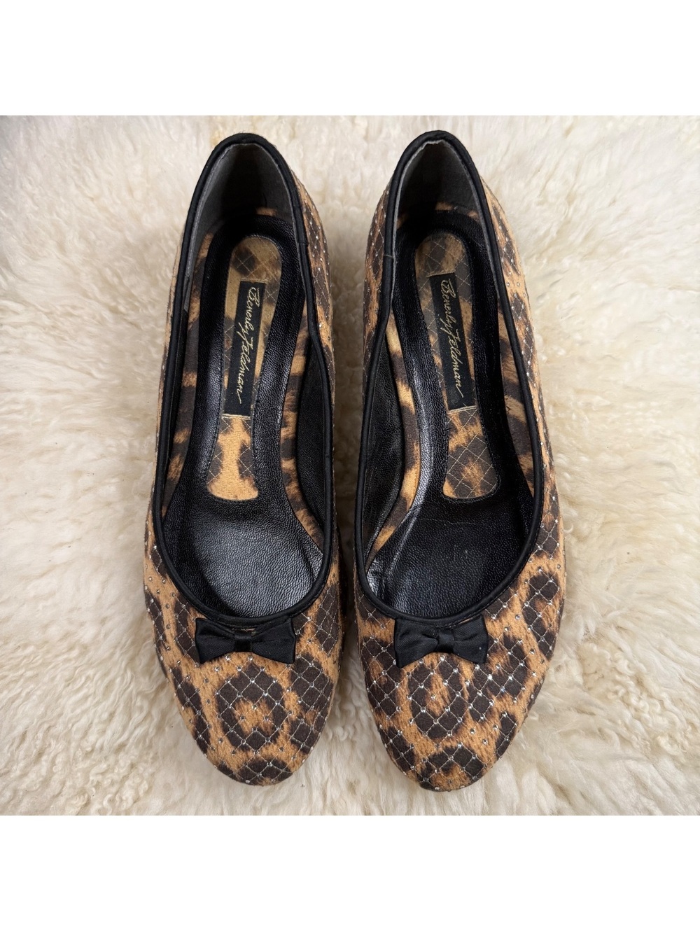 Vintage Beverly Feldman Animal Print Round Toe Flats Brown Black Designer Shoes